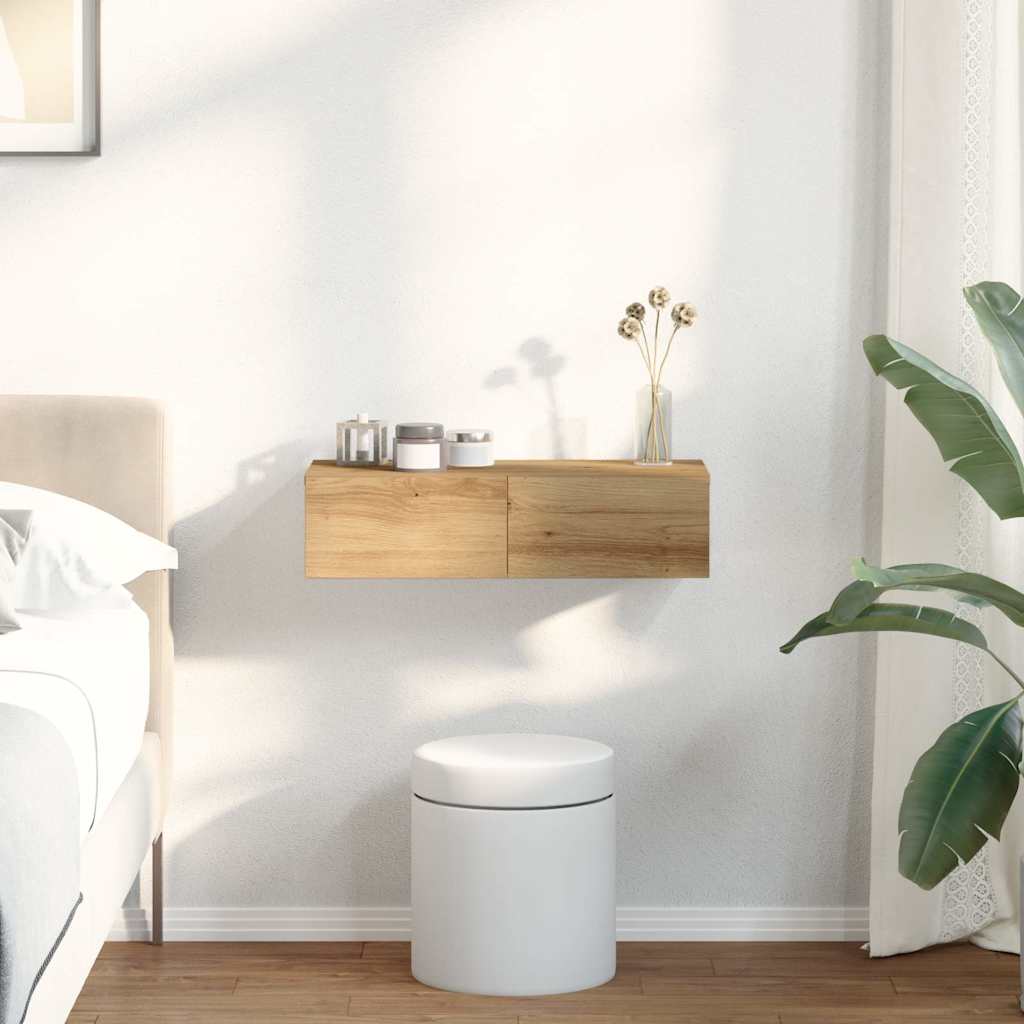 Étagère murale | Étagère flottante avec tiroirs chêne artisanal bois d'ingénierie CFW65307 - 3