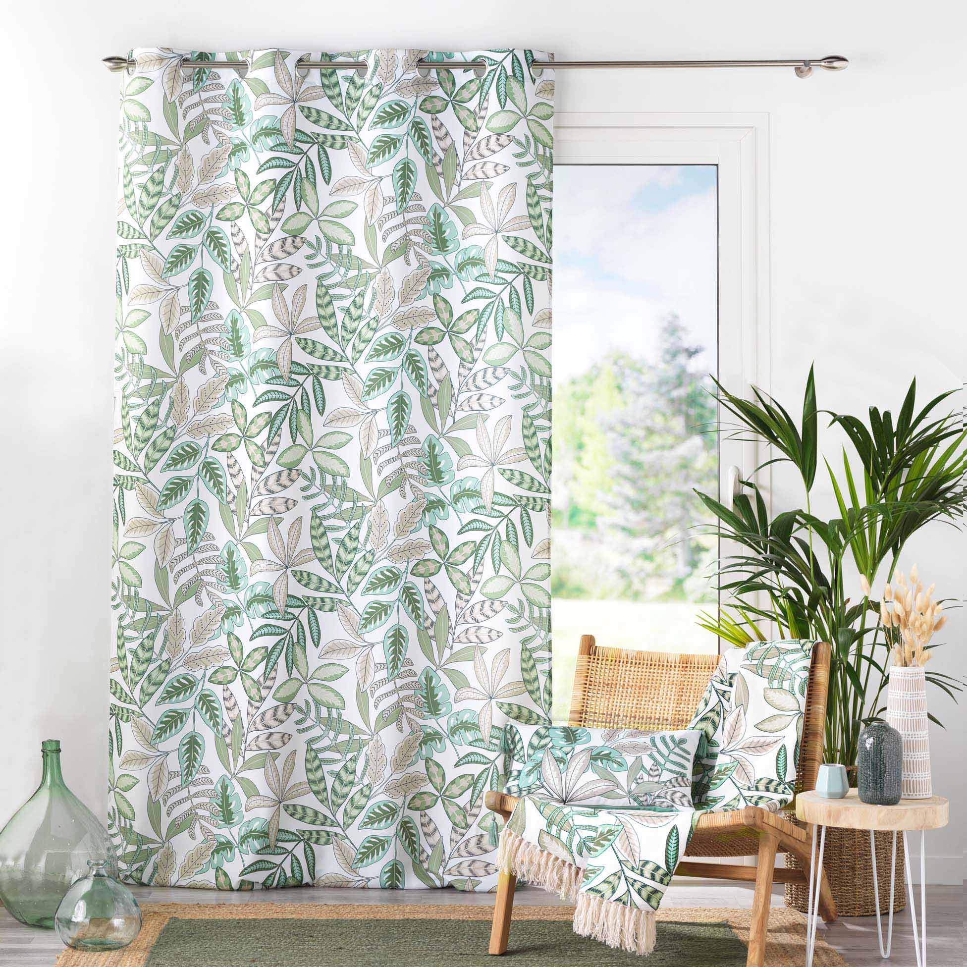 Rideau tamisant au style végétal - Blanc - 140x260 cm - Polyester - 5