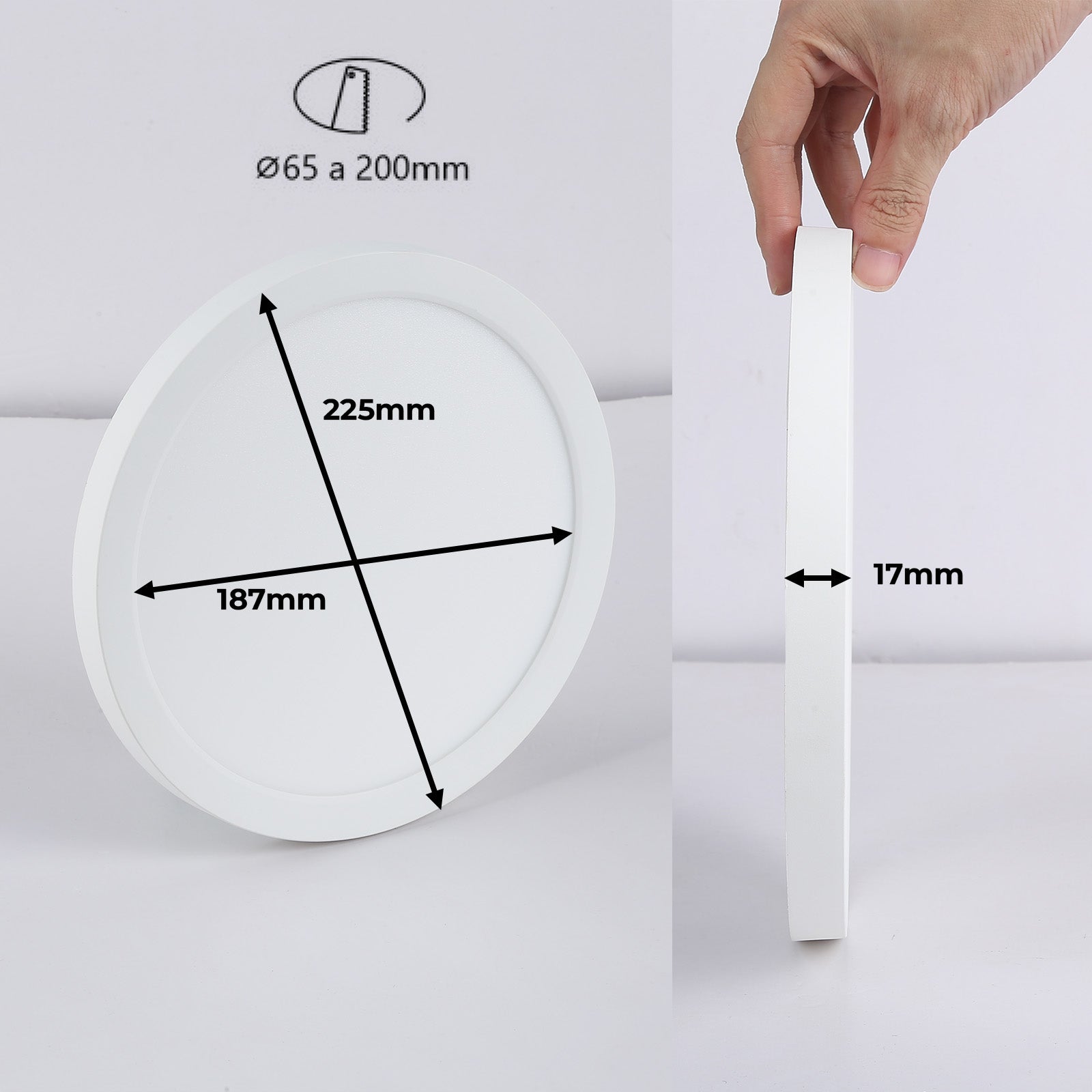 Plafón LED Techo blanco Ø225mm 18W IP44 exterior, empotrable/superficie, diámetro ajustable, CCT 3000K-6000K, ultra fino 17mm, baño, cocina - 7