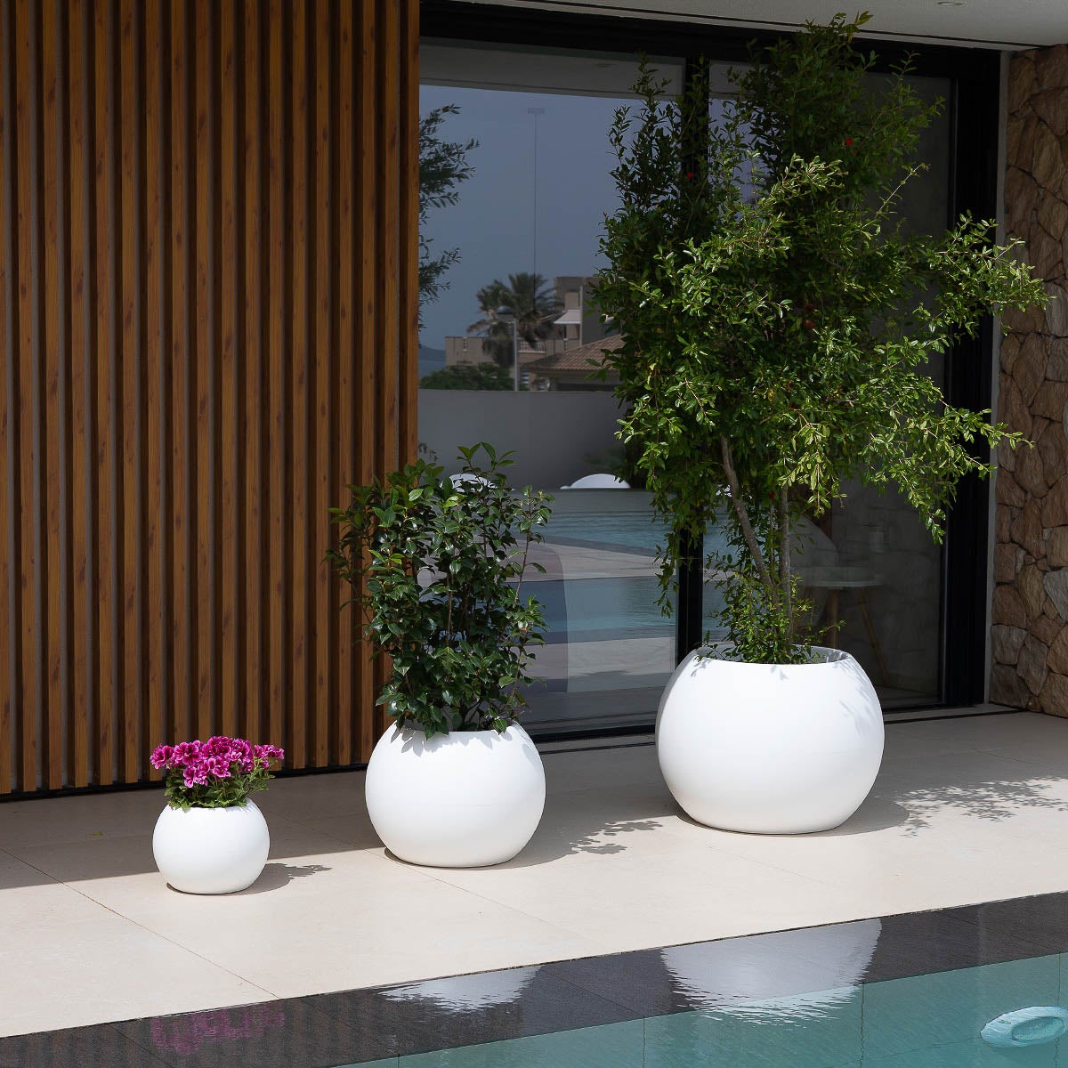 DALIA 30 - Pot rond pour plantes et fleurs en polyéthylène ø30x22,5 cm pour l'extérieur et l'intérieur très résistant. Couleur blanc - 4