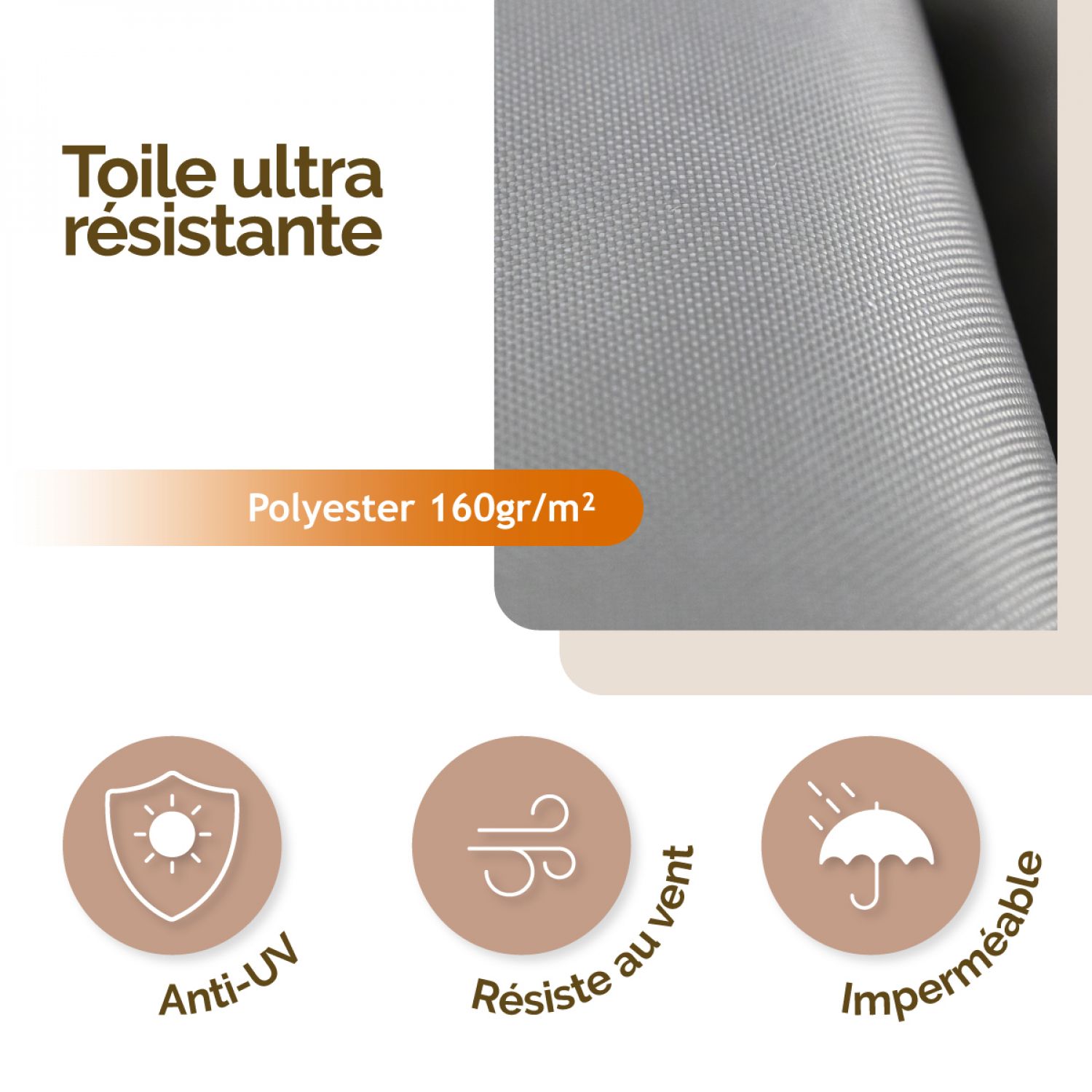 Voile d'ombrage triangulaire imperméable et anti-UV - 5 x 5 x 5 m - Gris - Linxor - 3