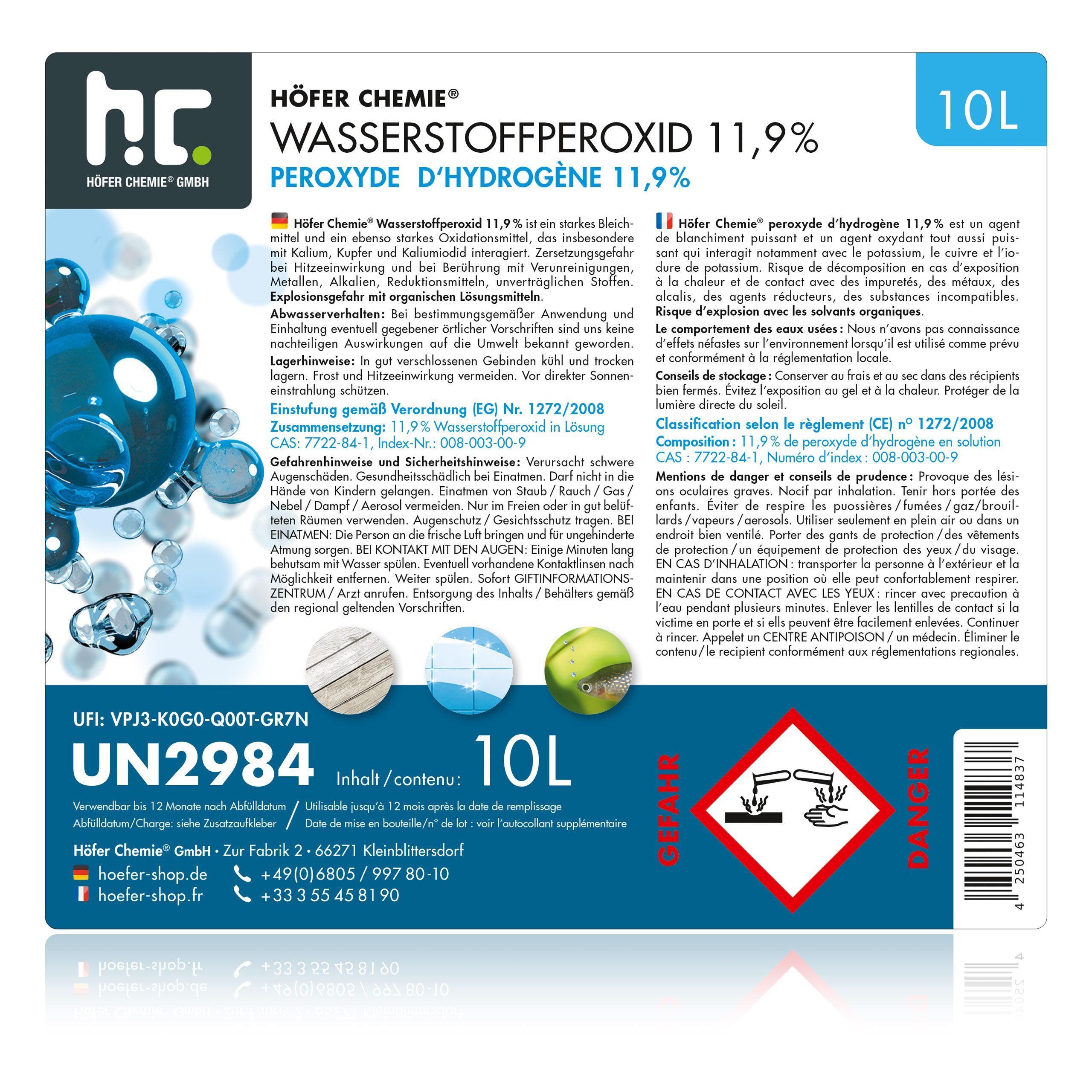 1 x Péroxyde d'hydrogène 11,9 % Höfer Chemie® en bidon de 10 L - 2