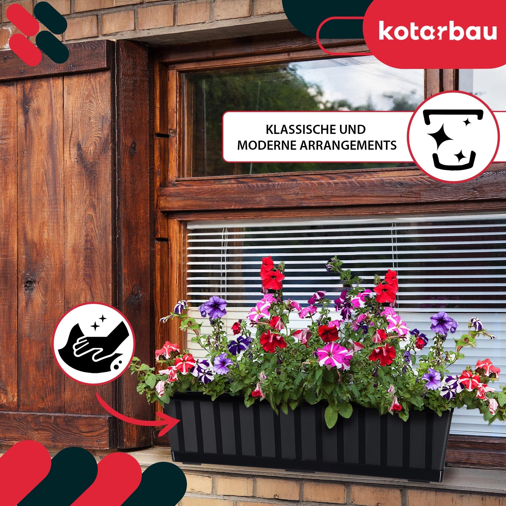 Doniczka - Skrzynka Balkonowa - 60 x 18 x 14 cm - Skrzynia na Balustradę Balkon - Donica z Podstawką - Antracyt KOTARBAU - 4