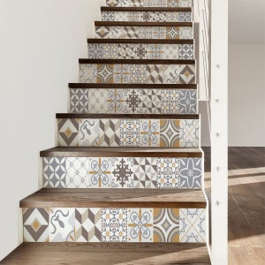 Adesivi Per Scale Effetto Piastrelle In Cemento – Set Da 4 Strisce Decorativa Per Contremarche, Facili Da Applicare