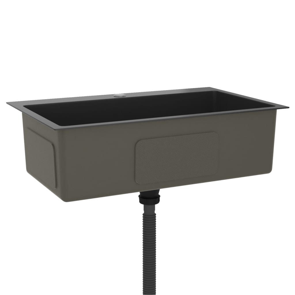 Maison Exclusive - Lavello da Cucina Lavorato a Mano Nero Acciaio Inox - 3