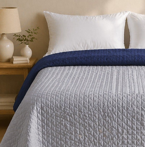 Colcha Bicolor Reversible Azul/Gris Cama 180cm Donegal Collections - 7