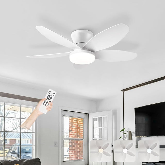 Ventilateur Plafond Avec Lumiere Silencieux, Lustre Ventilo De Plafond Avec Lampe Intégrée DC Moteur, LED Luminaire Ventilateur Plafonnier,Blanc,36in