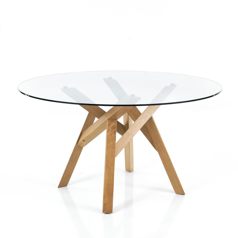 Okrągły stół korkowy z litego drewna i szkła hartowanego, Ø137 cm