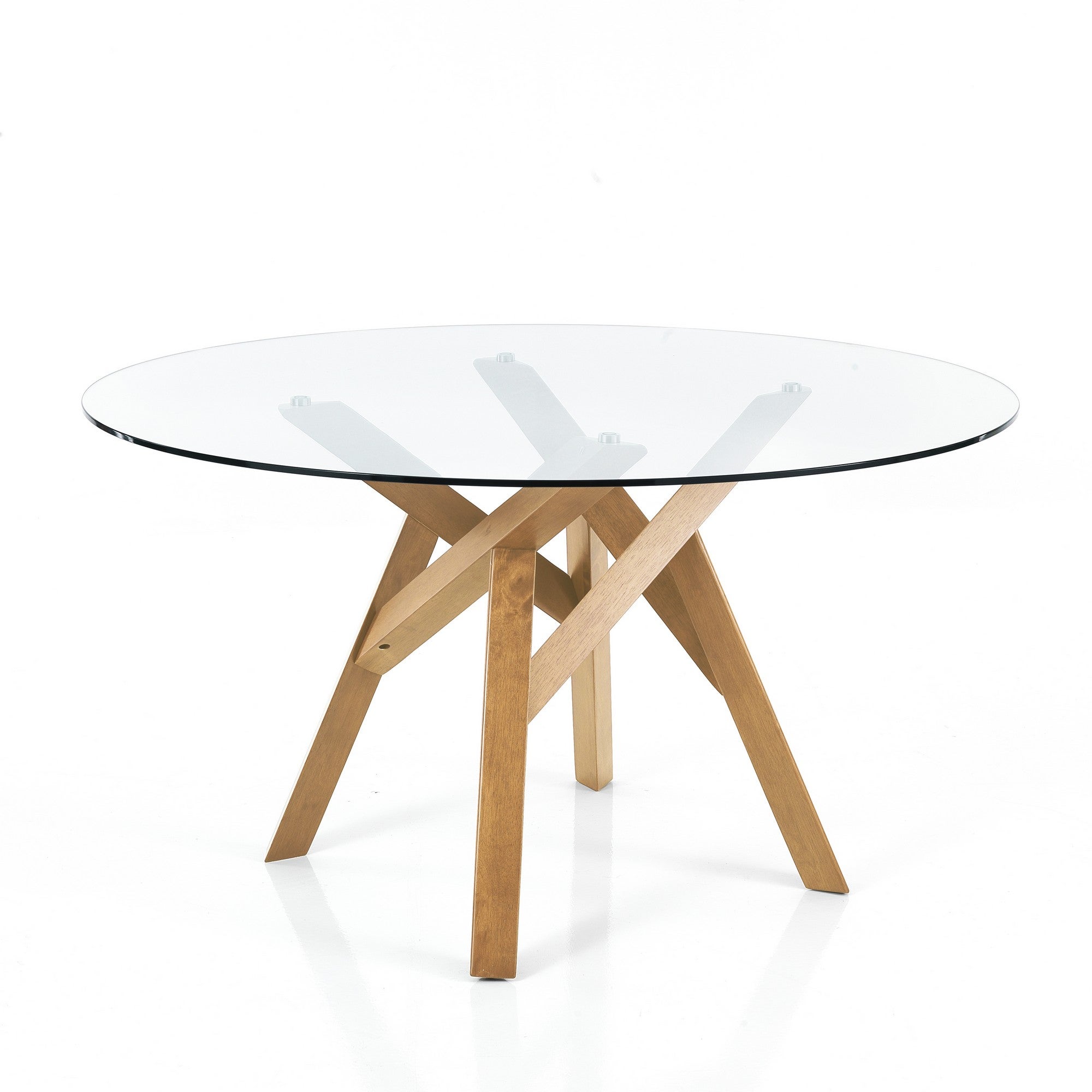 Okrągły stół korkowy z litego drewna i szkła hartowanego, Ø137 cm