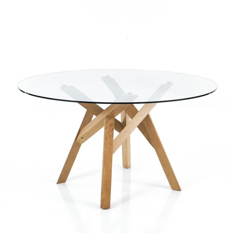 Okrągły stół korkowy z litego drewna i szkła hartowanego, Ø137 cm