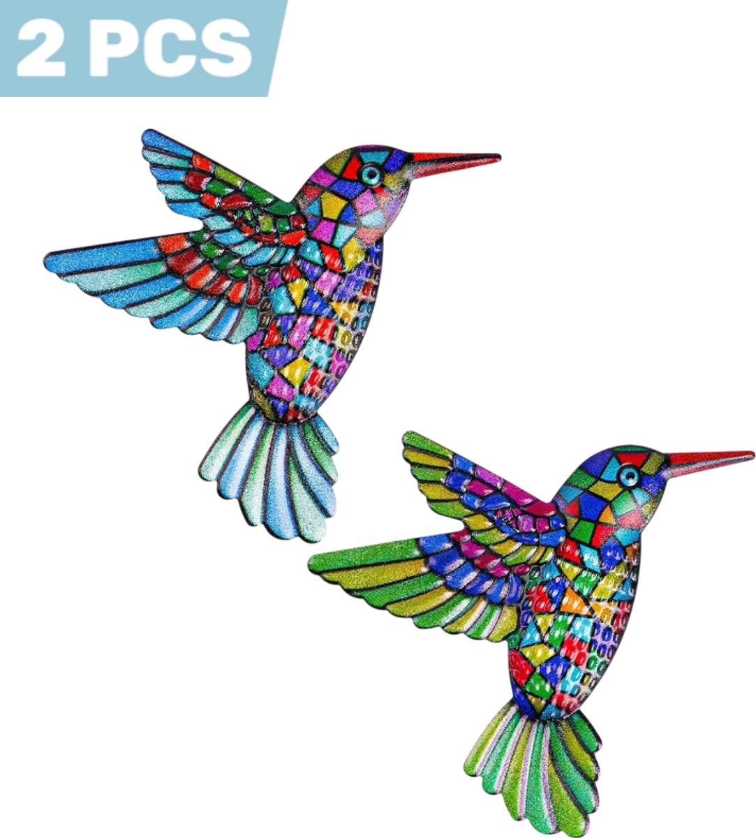 2 piese, Decorațiune murală din fier forjat cu colibri, Tapițerie murală în formă de pasăre din metal pentru interior și grădină