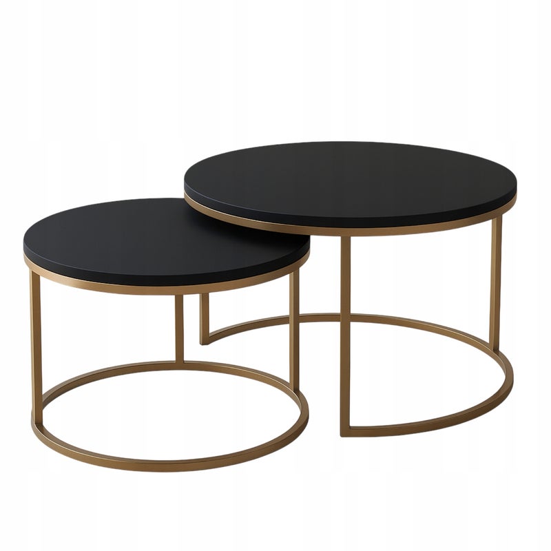 Zestaw 2 Stolików Kawowych Okrągłe INDUSTRIAL Czarny Złoty SOFT LOFT GOLD