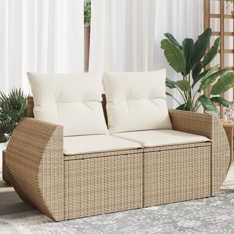 Sofa ogrodowa z poduszkami, 2-osobowa, beż, polirattan vidaXL