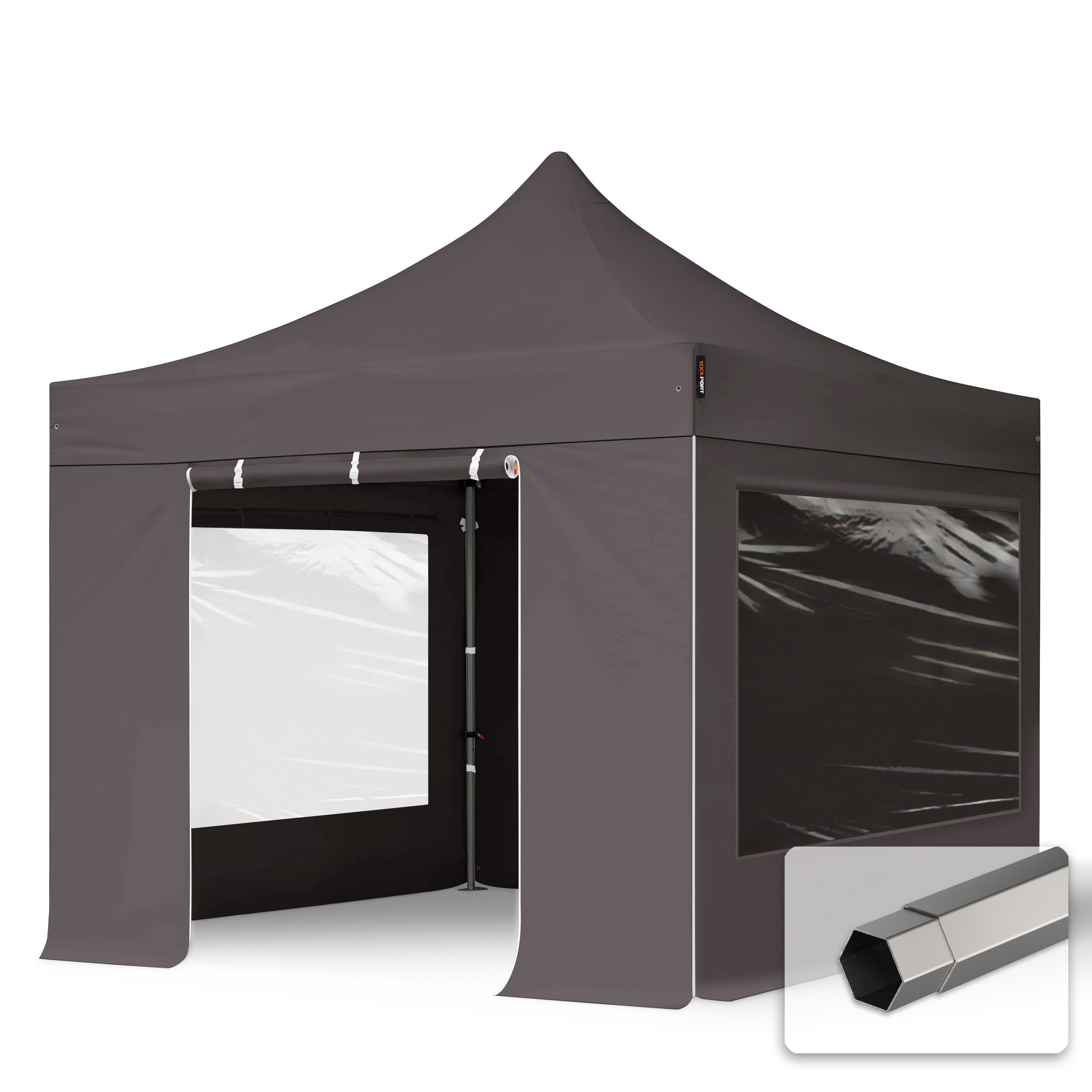 3x3 m Namiot Ekspresowy, PREMIUM Stal 40mm, ze ścianami bocznymi, okna panoramiczne, ciemnoszary