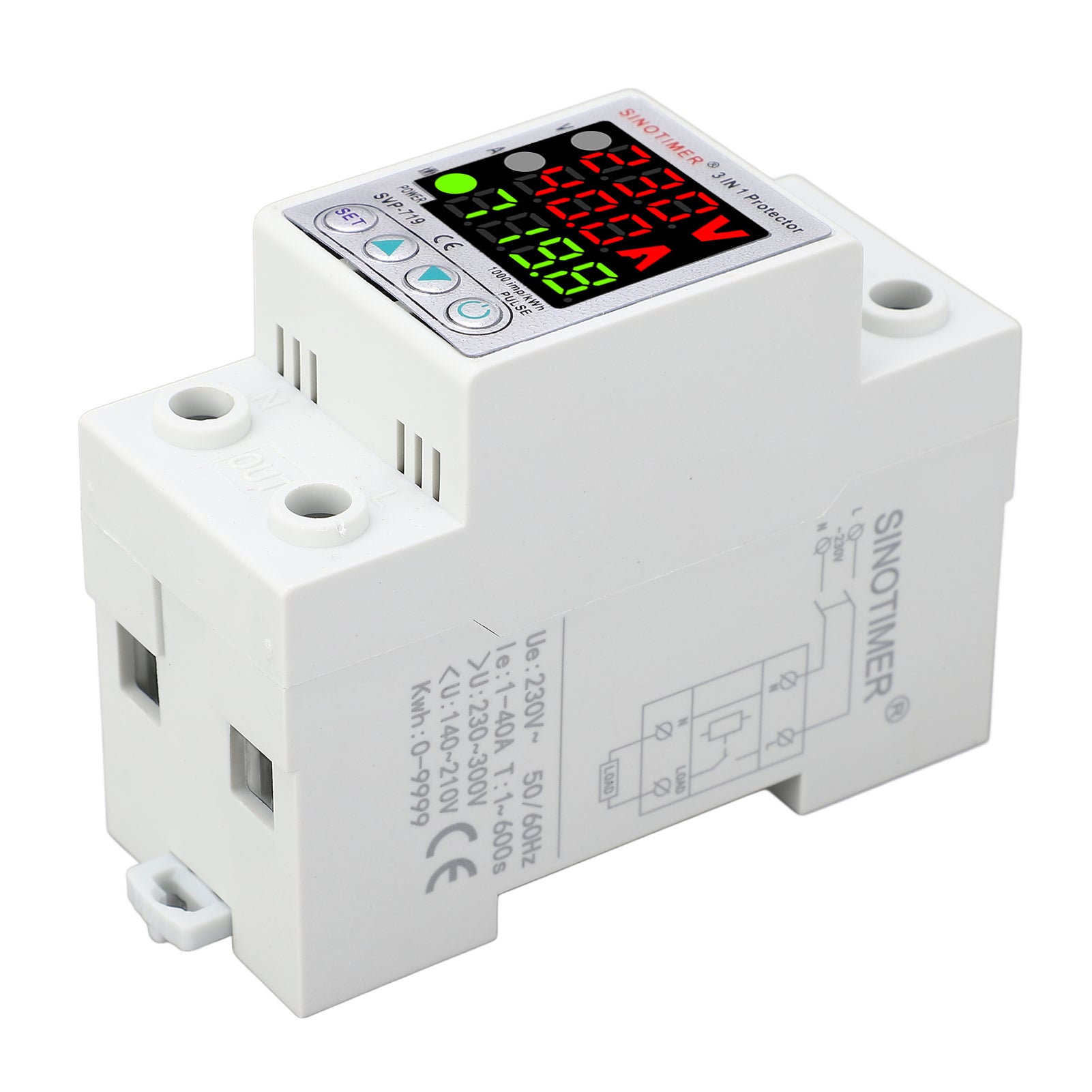 Relais de tension 230V 40A DIN avec écran LCD, protection surtension et sous-tension, limiteur de courant, réarmement automatique SVP-719 - 2