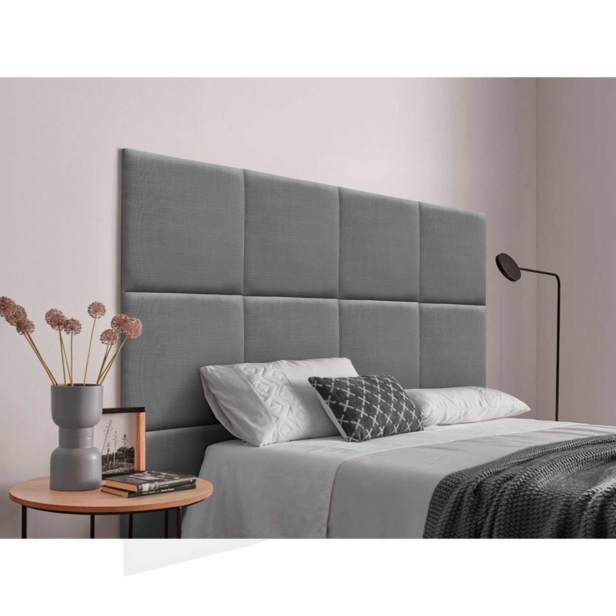 Dhome cabecero tapizado de lino natural compuesto de paneles autoadhesivos intercambiables lujo dormitorio acolchado (gris oscuro,80cm)