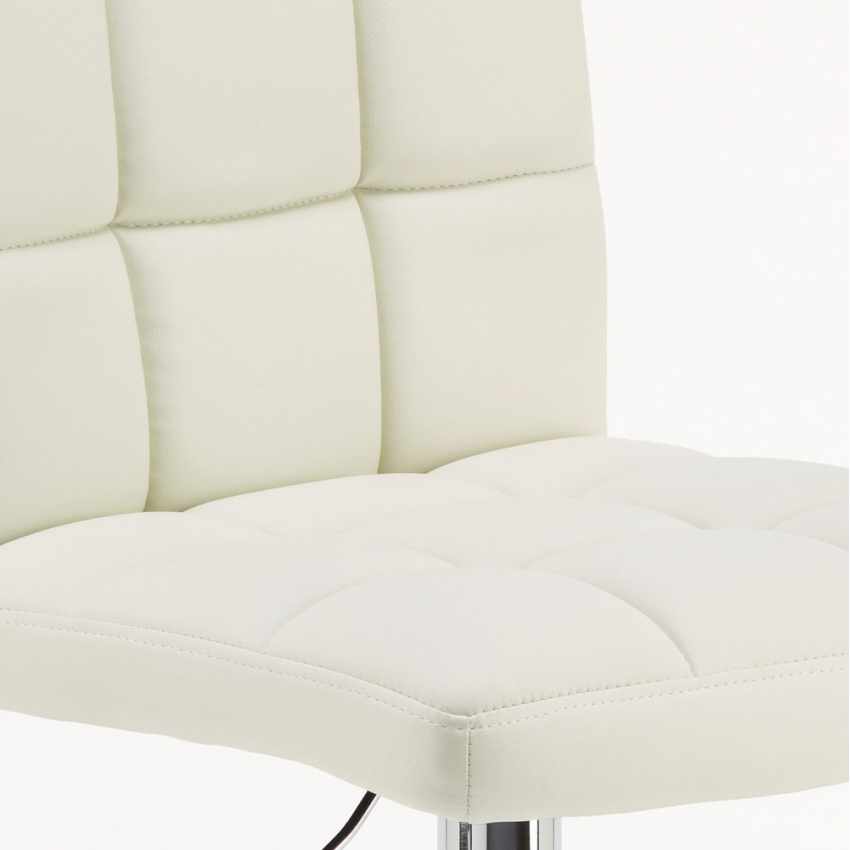 Sgabello da Bar e Cucina Fisso Girevole regolabile con Schienale e Poggiapiedi Atlanta - Bianco - 5