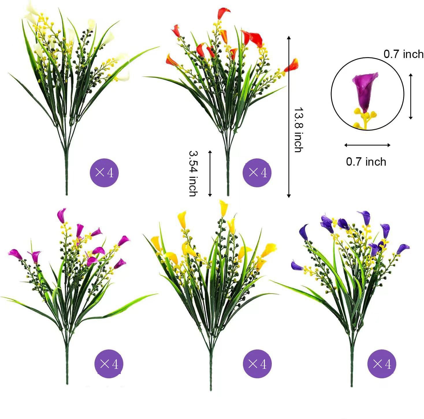 Lot de 20 plantes artificielles décoratives d'extérieur, bouquet de simulation de lys calla en plastique - 2