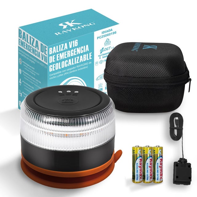 Baliza V16 Geolocalización Pack Completo | DGT 3.0 | con 3 Indicadores Led Conexíon|Bateria|GPS Homologada por DGT [SIM y Datos Pagados hasta 2038]