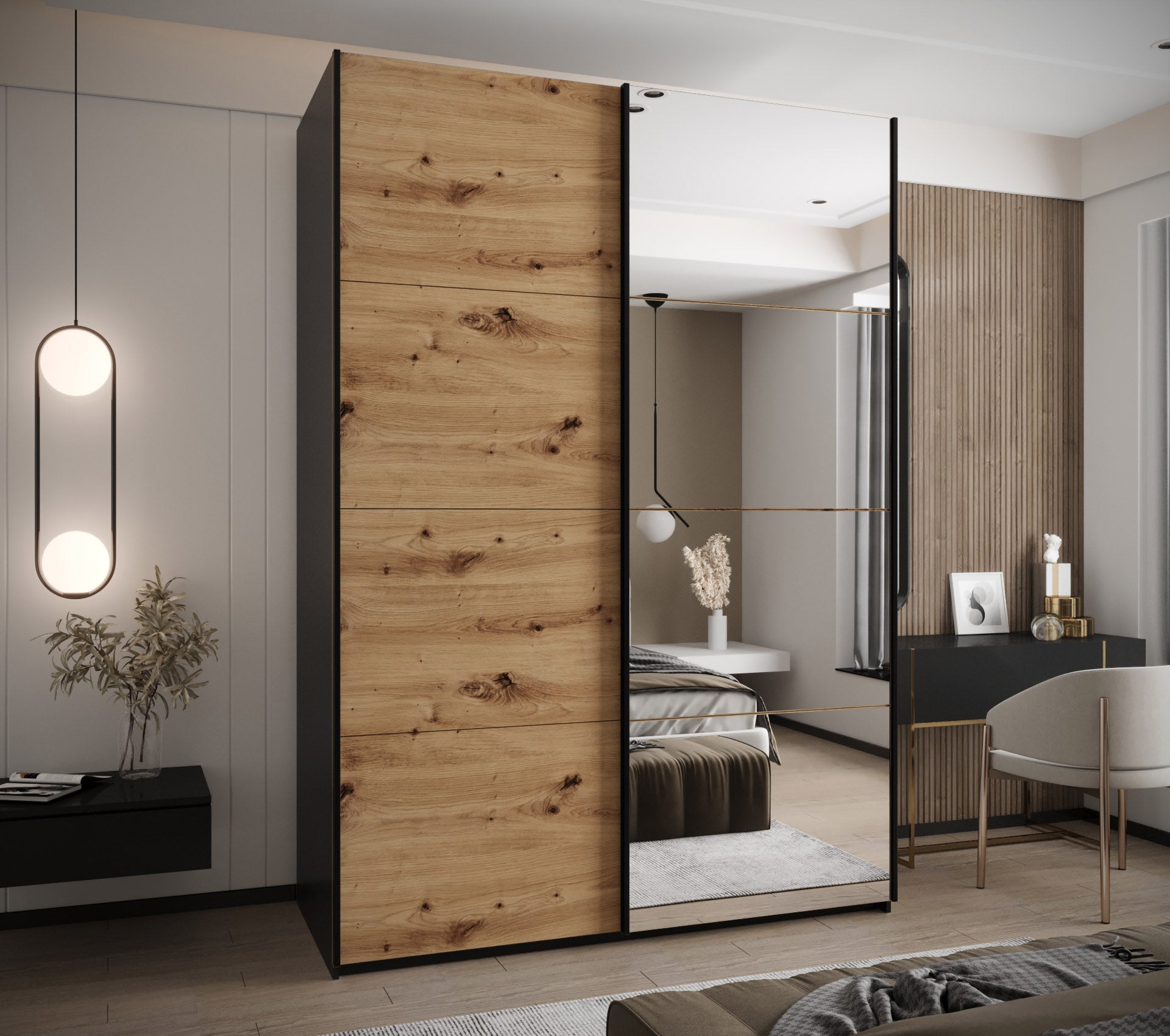 Szafa przesuwna wysoka Lux 3 180 x 64 x 245,5 cm czarny + artisan + u. czarny - Abiks Meble - 2