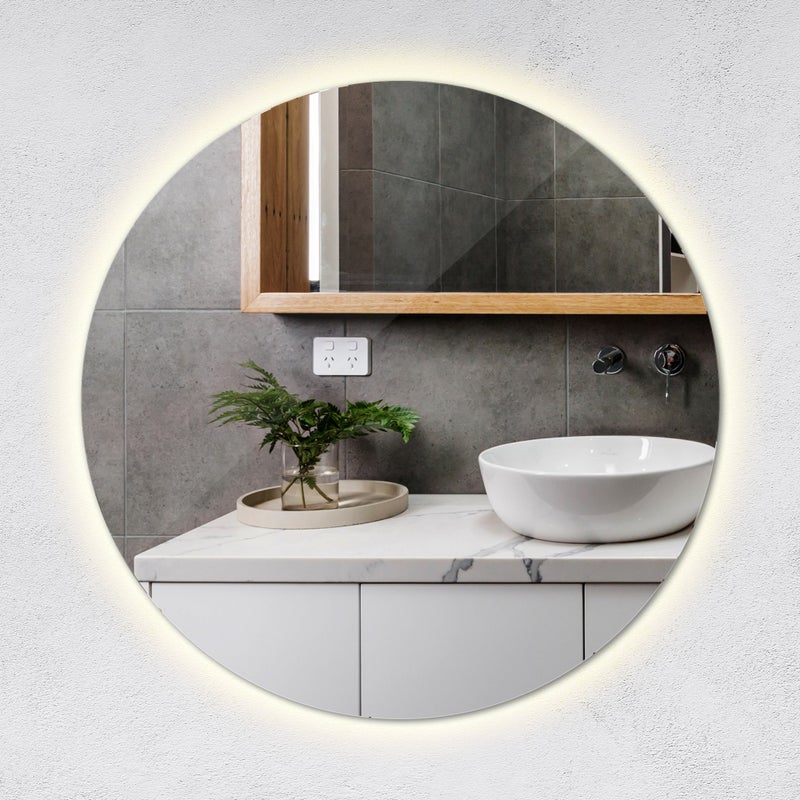 Zdjęcia - Lustro ścienne Wiszące lustro LED Loft 90 cm koło – neutralne światło, nowoczesne wnętrze