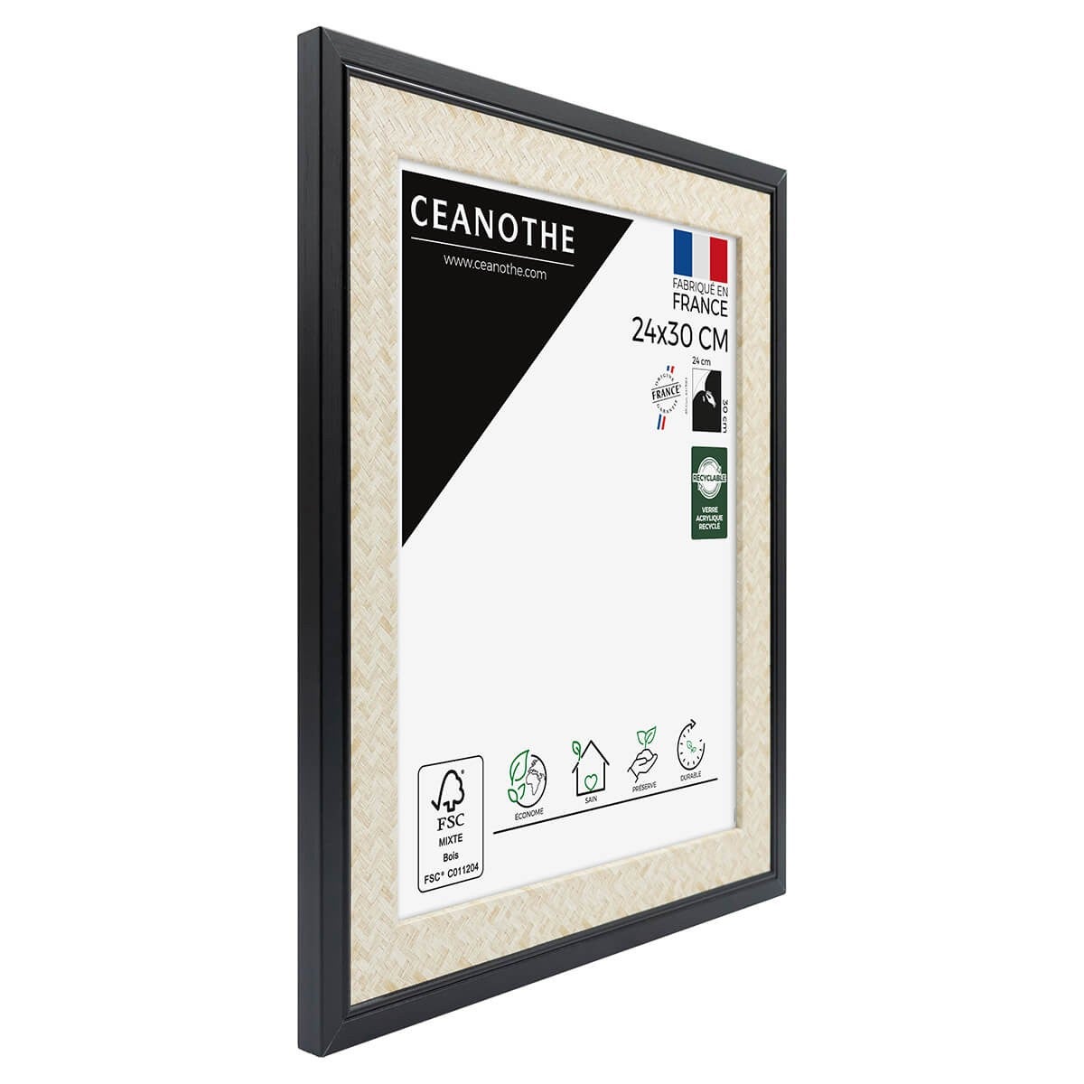 Cadre photo épais noir 24x30 cm avec passe-partout bois reconstitué fs Milan | Maisons du Monde