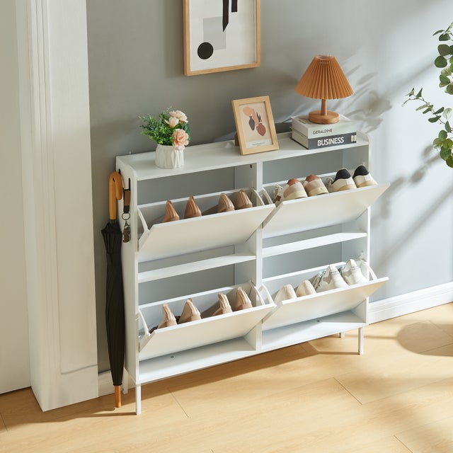 Zapatero Ylitornio con 4 patas para 8 pares 92x100x19 cm - Blanco [en.casa]
