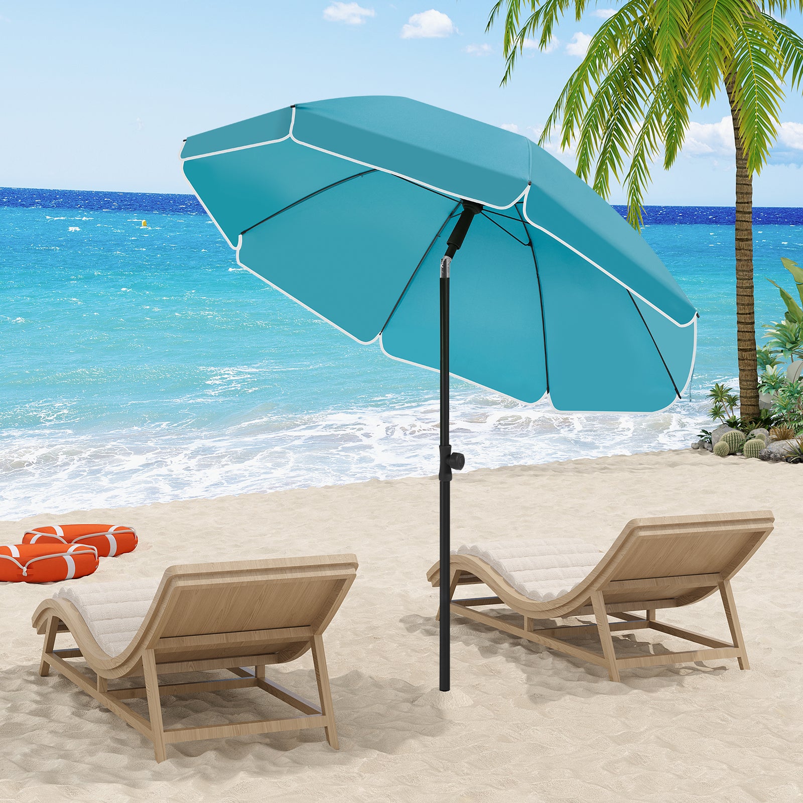 Parasol de Jardin Extérieur WOLTU, Parasol rond, Inclinable sur 45°, Hauteur Réglable, Anti-UV, φ 155 cm, Bleu - 3