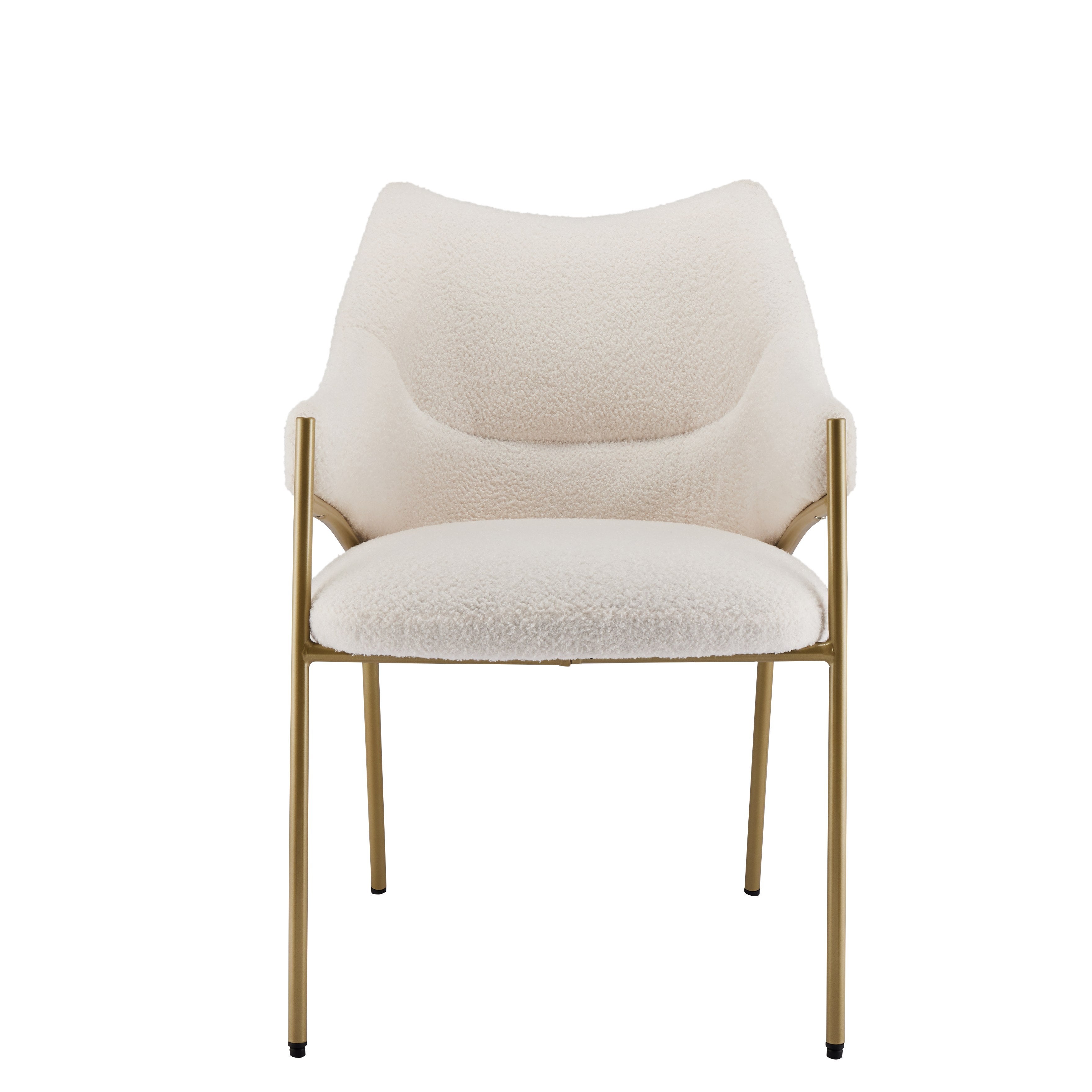 1 Chaise de salle à manger avec accoudoirs - tissu en sherpa - style moderne - Beige - 3