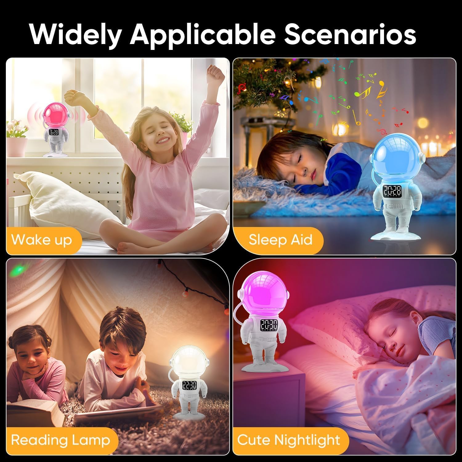 Réveil Enfant, Lampe de Réveil avec 7 Sonneries, 21 Sons Apaisants et Minuterie, Réveil Lumineux Enceinte Bluetooth, Lampe de Chevet Multicolore - 7