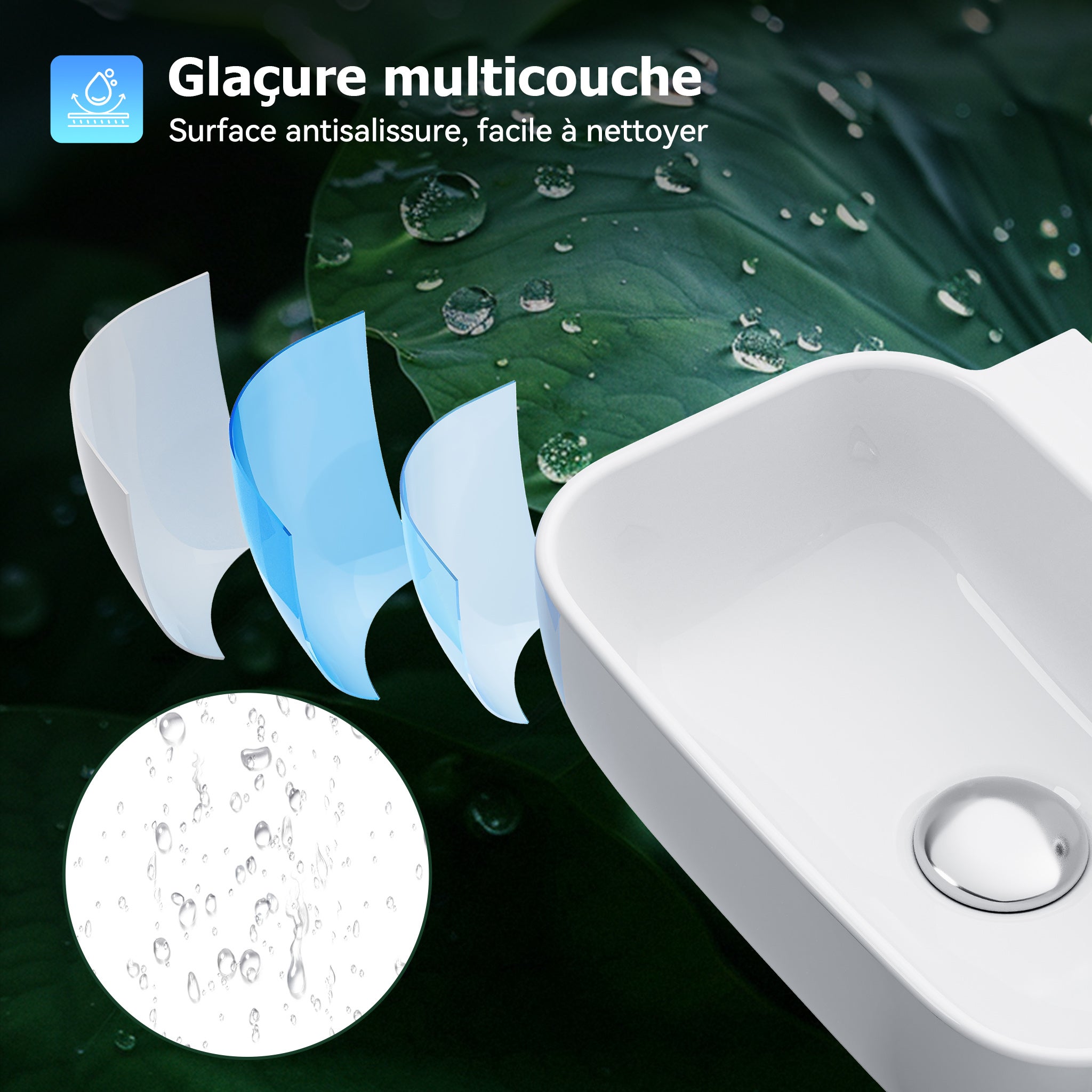 Lavabo mural, vasque à poser, lave-mains mural, vasque 40,3 x 24,9 x 14 cm avec trou pour robinet et trop-plein HOROW - 7