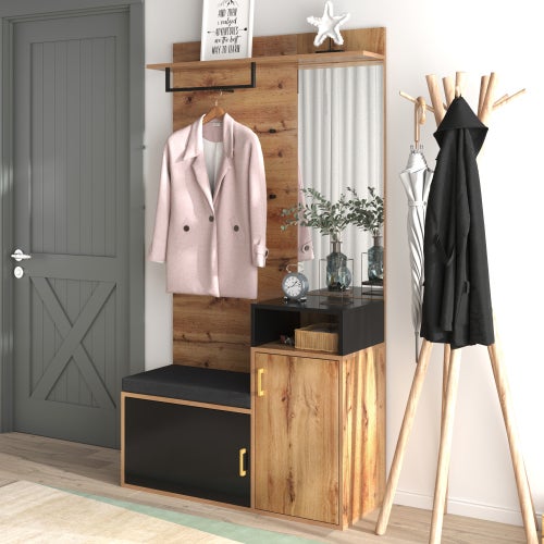 Ensemble armoire comprenant 4 patères, un porte-manteau mural, un compartiment de rangement supérieur - 7