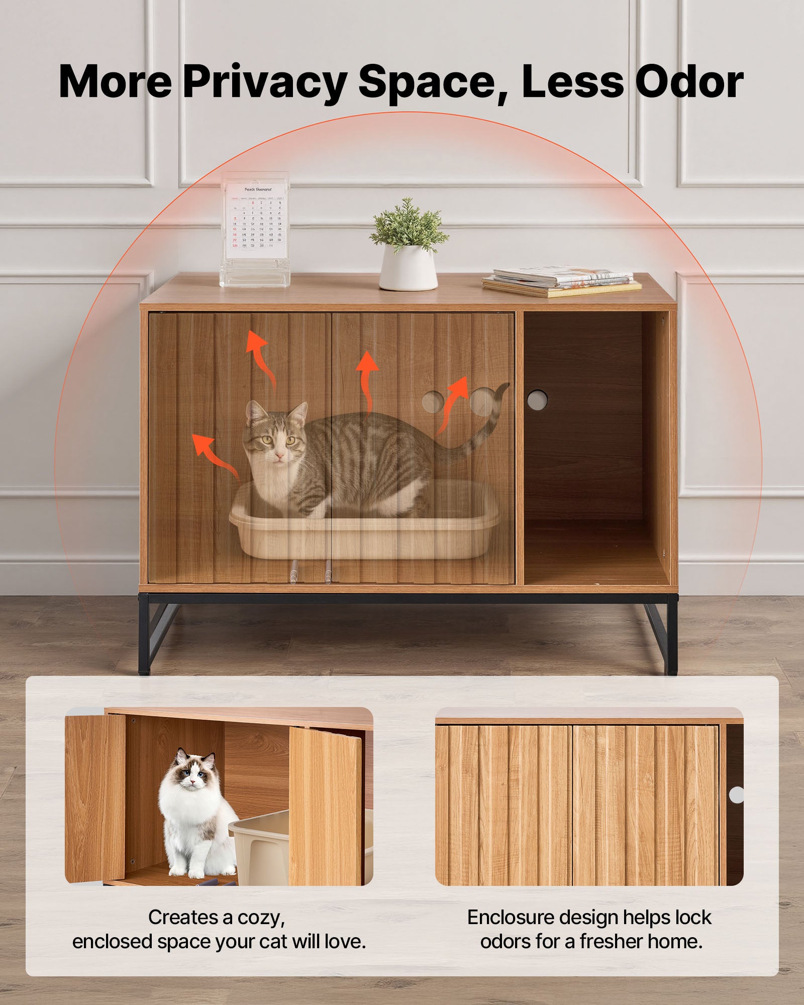 Meuble cache-litière VEVOR, bois, 80×51×56,8 cm, niche avec griffoir, compatible plupart bacs, pour salon - 3