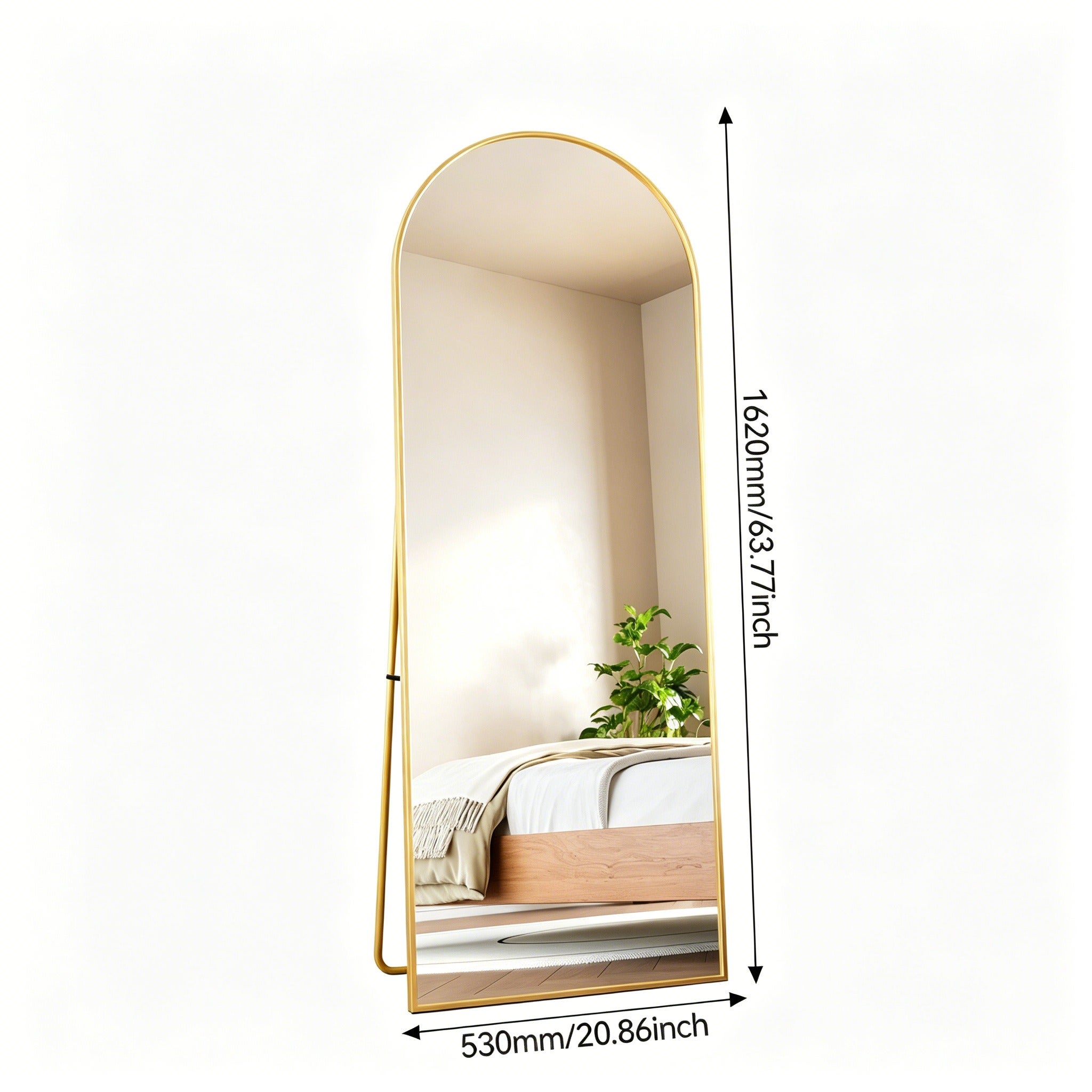 Miroir sur pied incurvé 162x53 cm, Grands miroirs sur pied, miroir pleine longueur,Suspendu ou à Poser,Pied incurvé,pour chambre, salon, entrée, Doré - 5