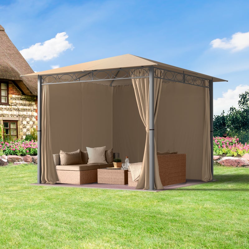 Pawilon ogrodowy 3x3 m namiot ogrodowy ok. 220 g/m² plandeka dachowa pawilon z 4 częściami bocznymi brązowy