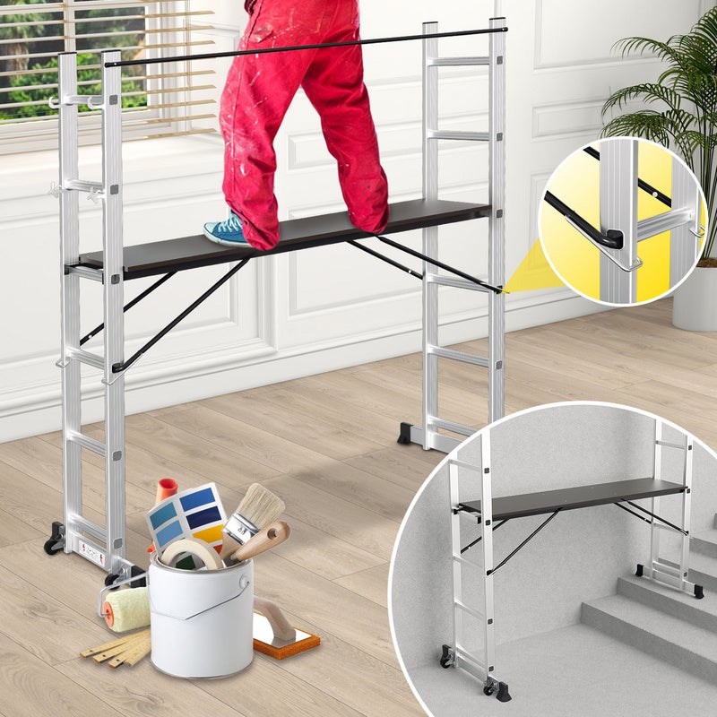 Echafaudage pliant ,Hauteur de travail maximale de 2.76m, argent - 9