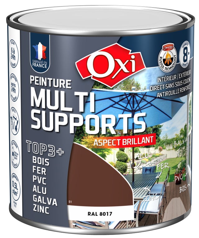 Solution intérieure/extérieure OXI PEINTURE MULTI SUPPORTS BRILLANT Brun (RAL 8017) 0.5 litre