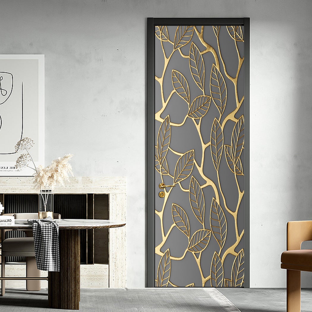 Naklejki ścienne 3D na drzwi, nowoczesna naklejka na drzwi z motywem złotych liści, samoprzylepna, wodoodporna, dekoracja wnętrz, sypialnia, salon, 77