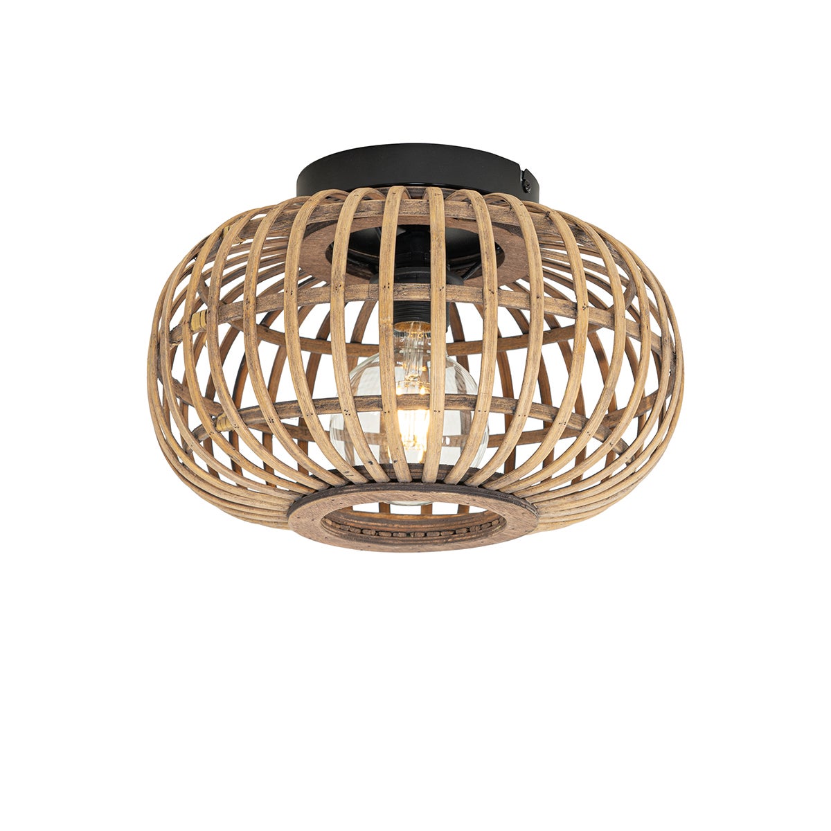 Lampada da soffitto in stile bohémien - plafoniera decorativa con paralume in bambù - presa E27 max. 40 W - altezza 22 cm e diametro 32 cm - in metallo /bambù nei colori