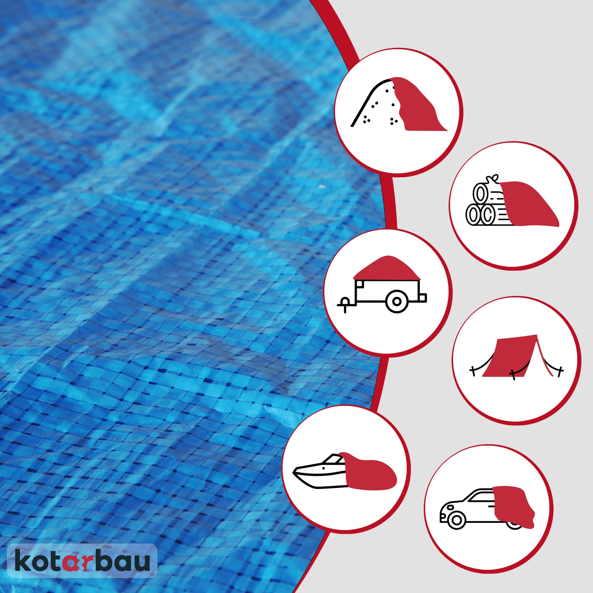 Bâche de Protection en Tissu - 2 x 2 m - Bleu 75 g/m² - avec Œillets Renforcés, Étanche et Indéchirable - KOTARBAU - 9