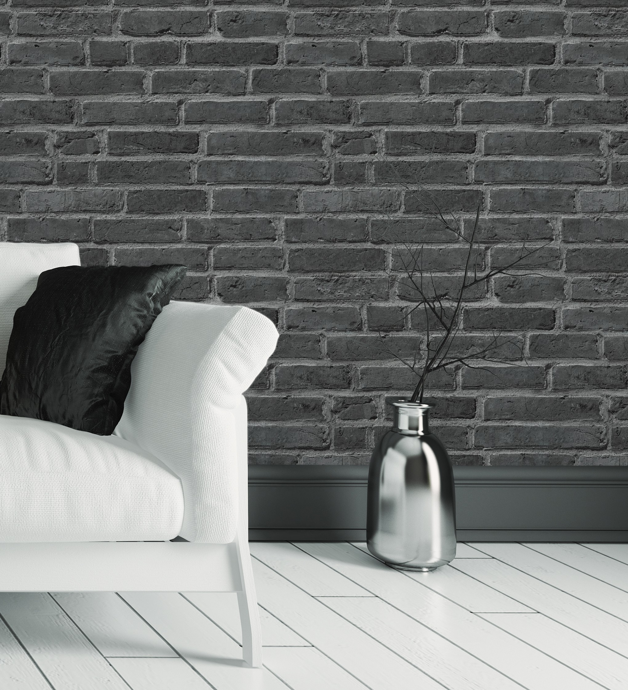 Papel pintado vinílico lavable muro ladrillos negro blanco textura relieve 3d - detroit 454801 de gaulan - rollo de 10 m x 0,53 m
