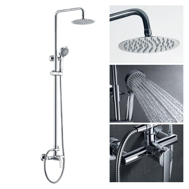 Columna de ducha con grifo monomando | Rociador Redondo acero inox. S.304 Ø20 cm | Extraplano Antical Acabado Cromo
