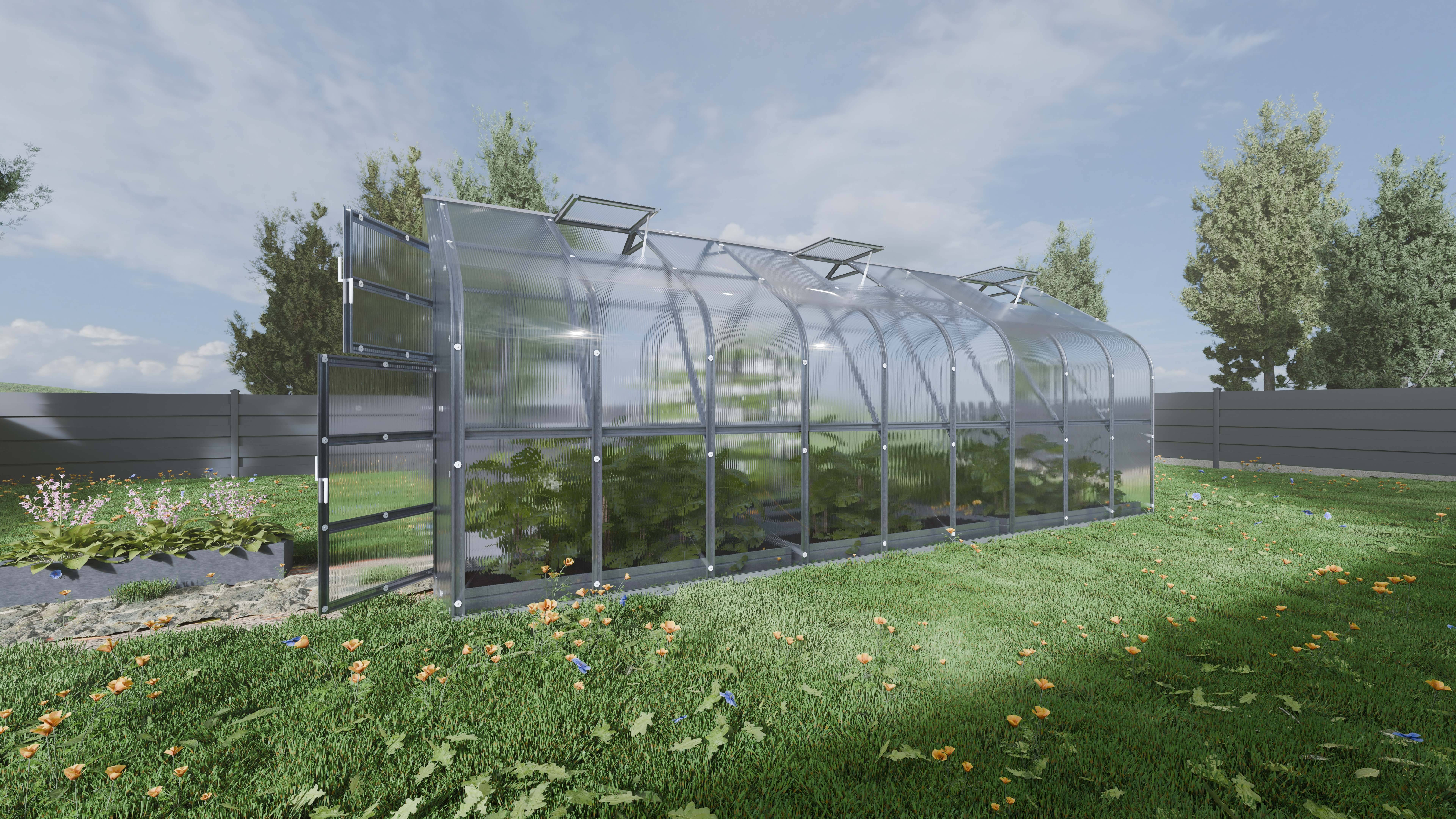 Serre de jardin KLASIKA Standard 15m2, 2,5m x 6m, 4 mm avec revêtement en polycarbonate (Avec 3 toits ouvrants automatiques) - 3
