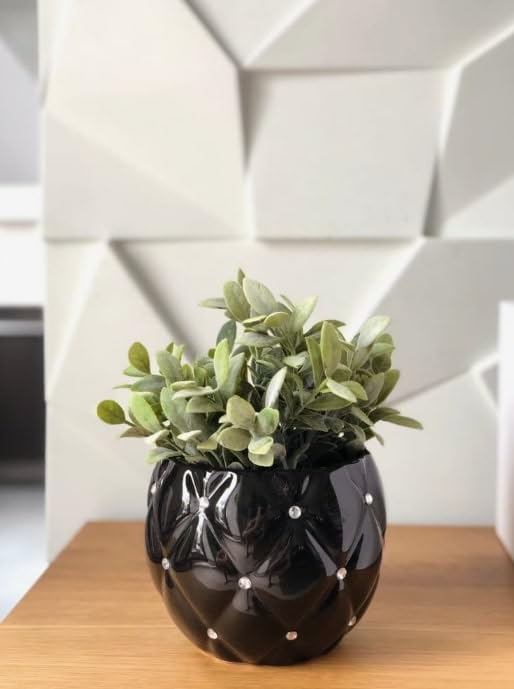 Zestaw 2x doniczka donica ceramiczna okrągła osłonka glamour czarna ⌀ 15 cm - KOTARBAU - 2