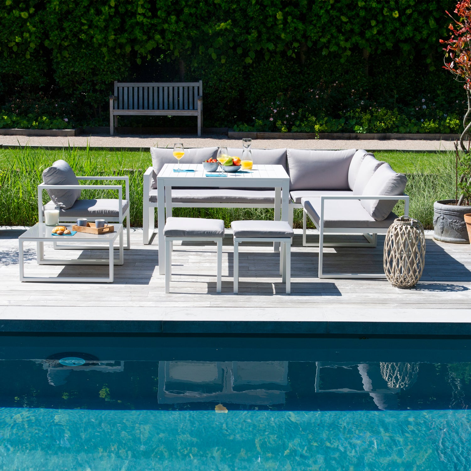 Salon de jardin modulable 7 places gris et blanc en aluminium IBIZA - 7