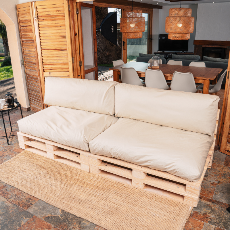 Coussins Palette Déhoussable Imperméable LOT x2 BANANAIR 120x80cm/120x40cm Beige - 6