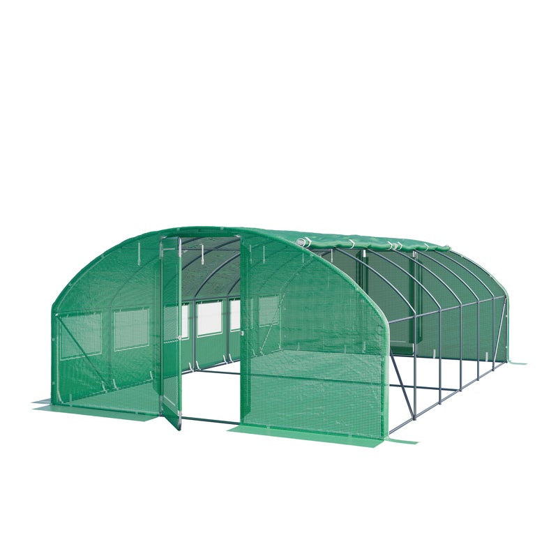 TOOLPORT Szklarnia tunelowa foliowa 4x6m Premium z obrotową konstrukcją drzwi plandeka PE 180 g/m² zielony przezroczysta
