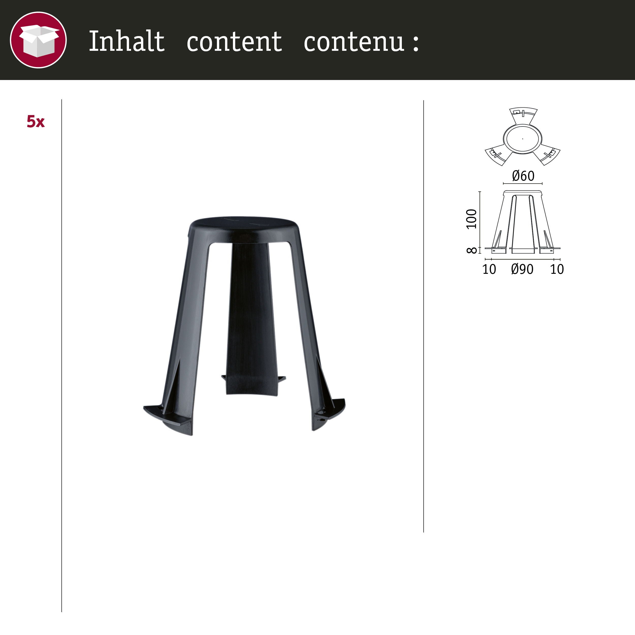 Accessoires pour spots encastrés Entretoises pour luminaires encastrés 62 - 90 mm Kit de 5 Noir - 4