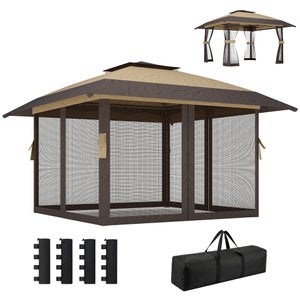 BAKAJI Gazebo da Giardino 3x3 Mt Beige in Metallo Robusto con Tende