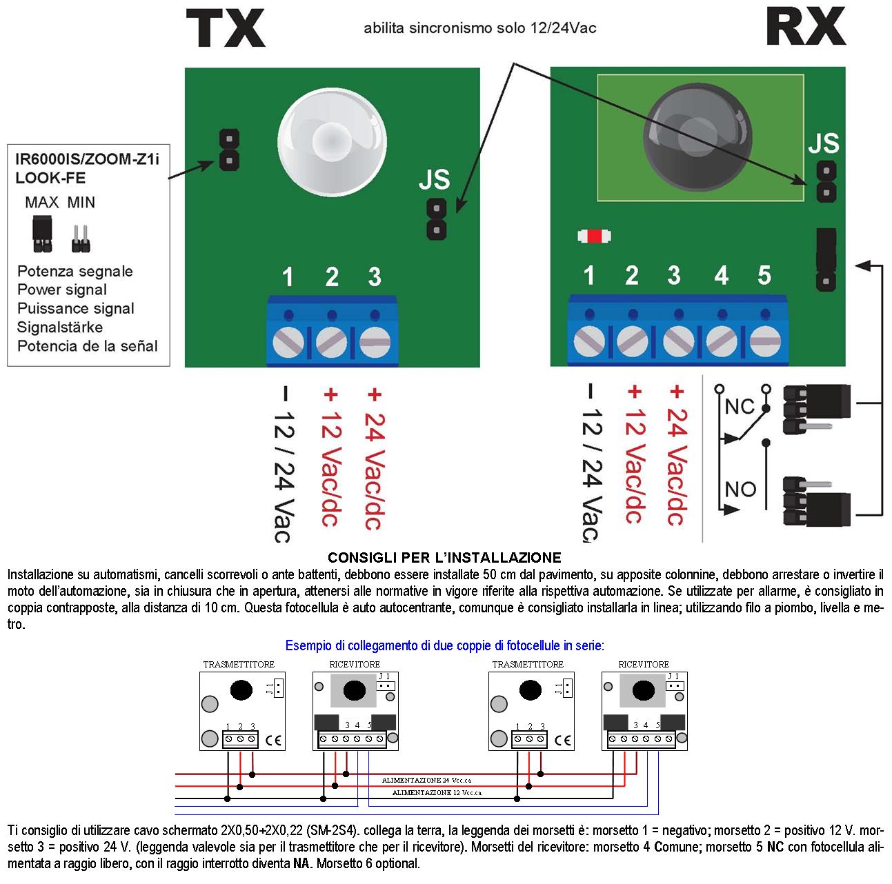 Fotocellule TX e RX da Incasso 2 Coppie Sicurezza e Controllo Cancello Elettrico Portata 20 Metri Montaggio a Parete Oppure su Palina Alimentazione 12 - 2